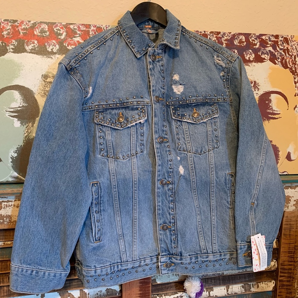 NWT FREE PEOPLE Cotton Studded Denim Jacket XS